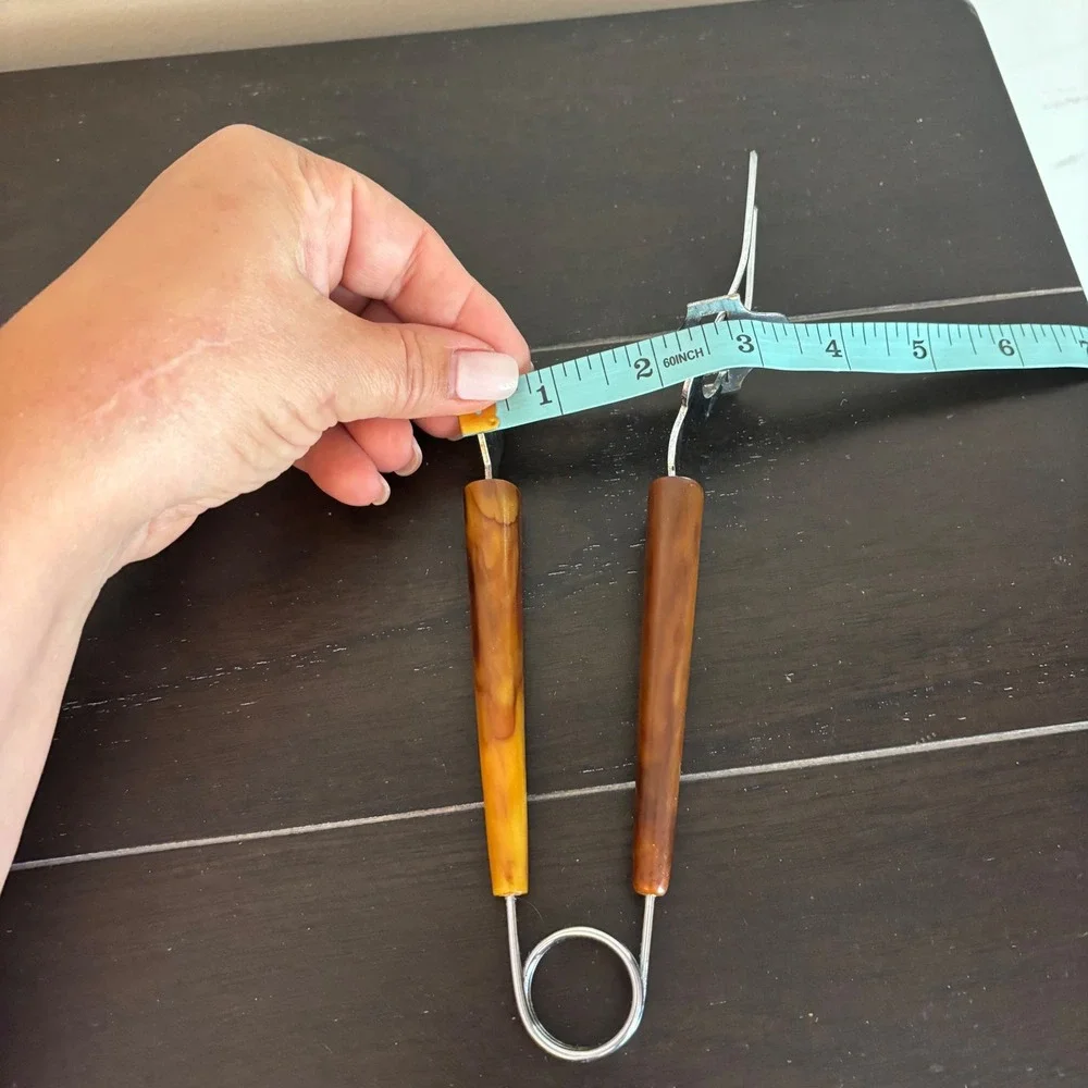 Vintage MCM Spring Action Serving Tongs | Bakelite | Marbled Amber Handles | 9